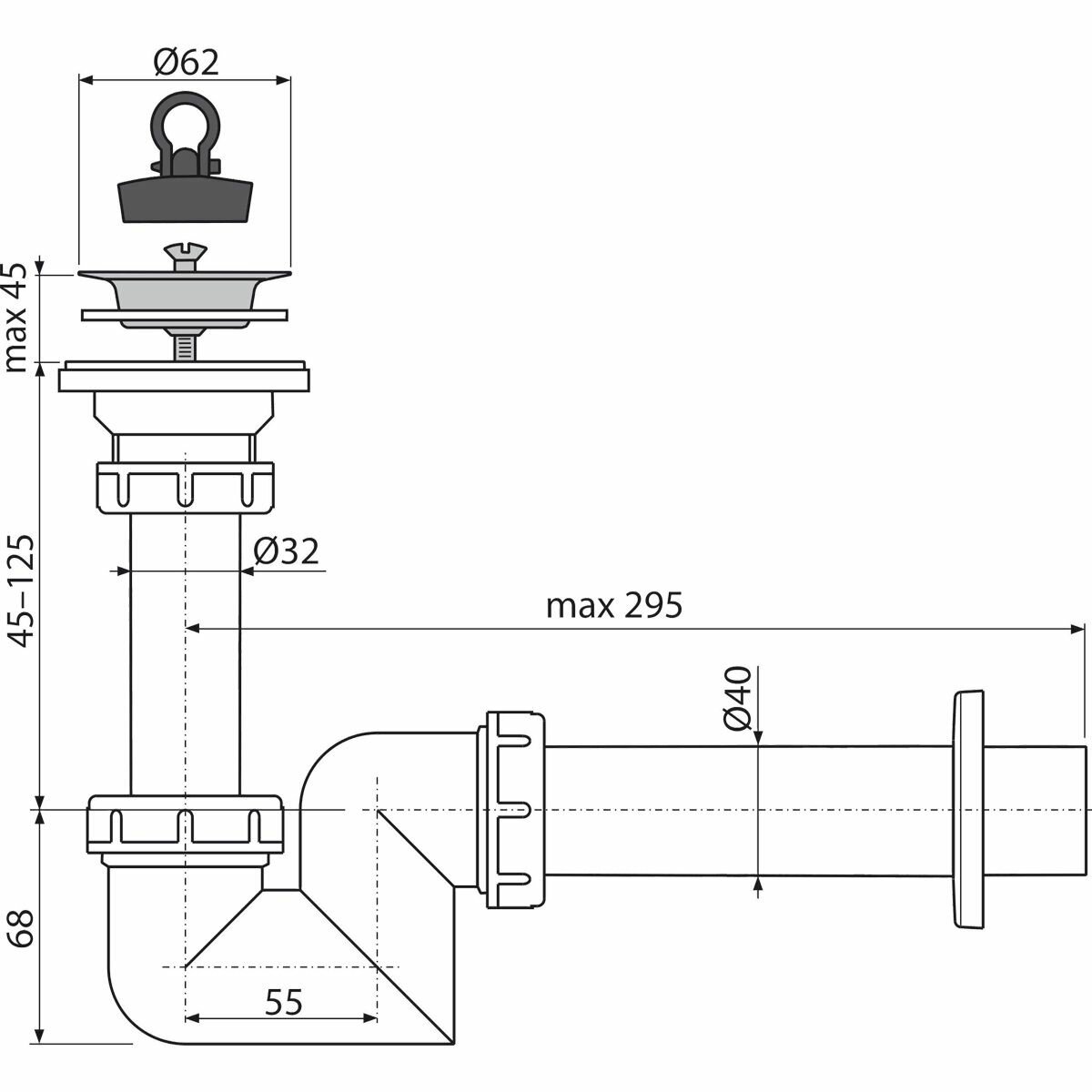 Сифон для умывальника AlcaPlast A412-DN40 — фото 1