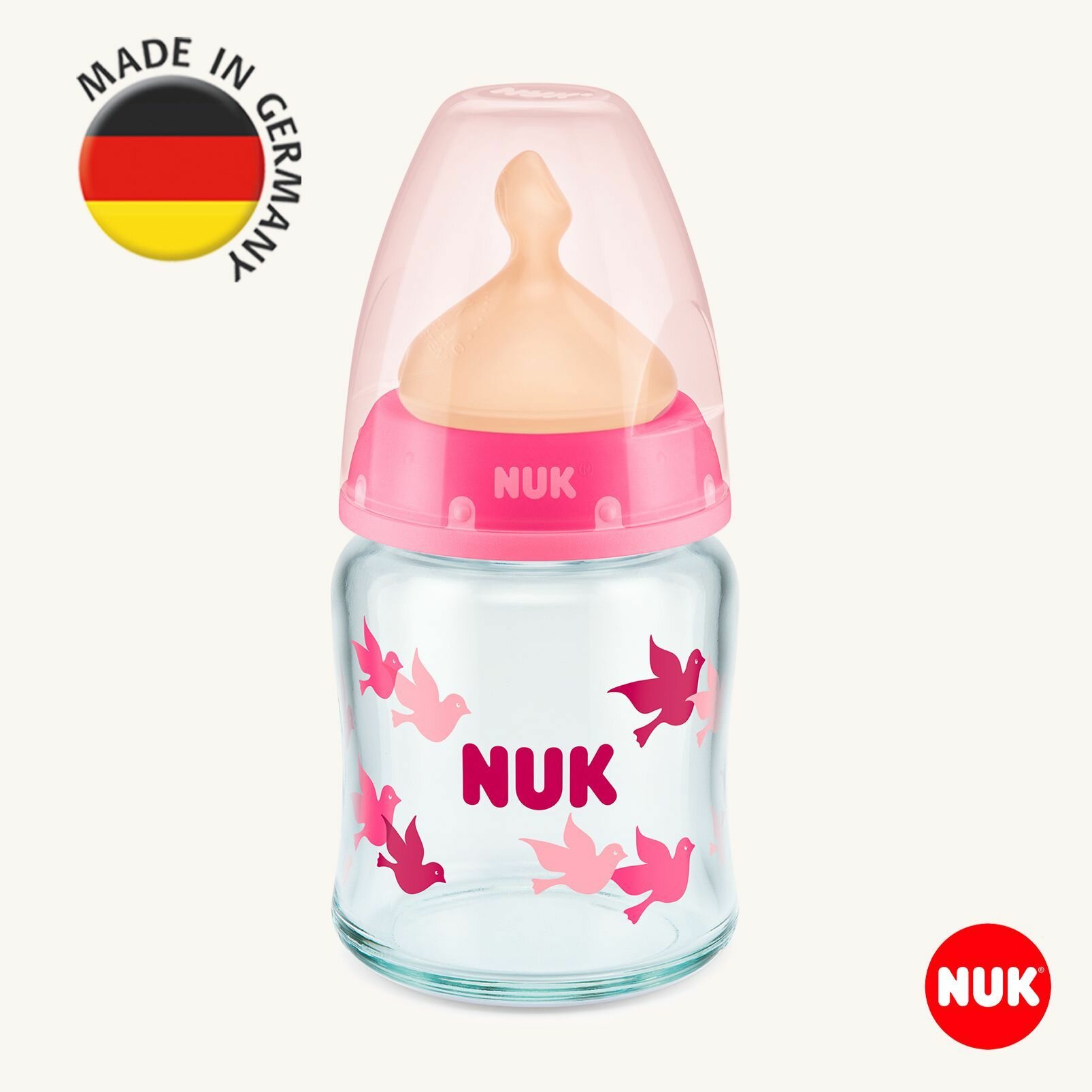 NUK FIRST CHOICE + Бутылочка из стекла с ИТ 120 мл с сос. из лат. с отв. М, разм.1