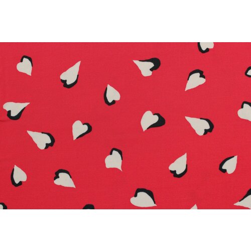 Ткань Трикотаж-стрейч сердечки на красно-коралловом, ш136см, 0,5 м