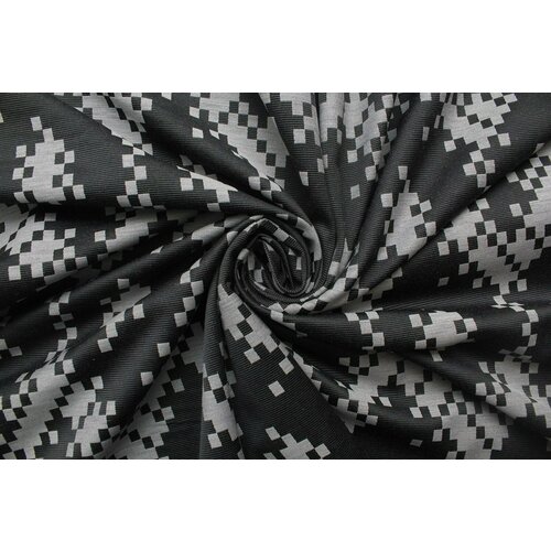 Ткань Костюмный жаккард стрейч чёрно серый «пиксели», 400 г/пм, ш118см, 0,5 м ткань вышивка на чёрном эластичном фатине бело чёрно синими птицами на фоне деревьев ш125см 0 5 м