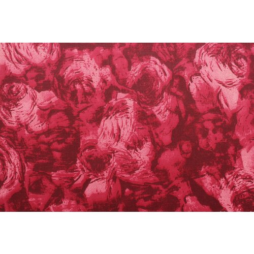 Ткань Костюмный хлопок-стрейч ягодно-розовый цветочный узор, ш142см, 0,5 м