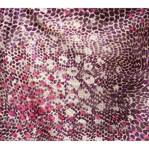 Ткань Шифон набивной бордово-малиновый с пайетками, ш145см, 0,5 м