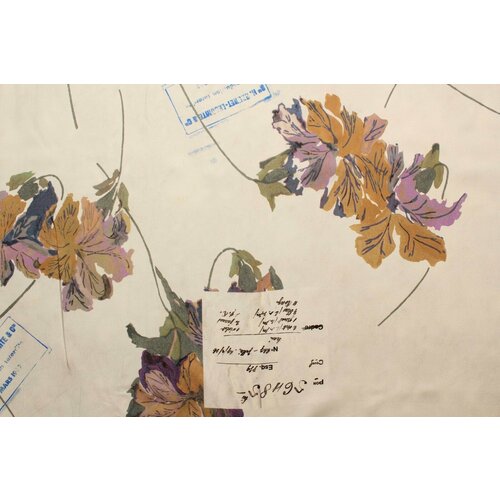 Ткань Шёлк-твил Marini кремового цвета с листьями и штампами, ш136см, 0,5 м