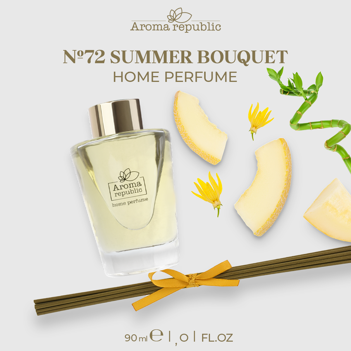 Ароматический диффузор в стеклянном флаконе 90 мл,"№72 Summer bouquet", "AROMA REPUBLIC"