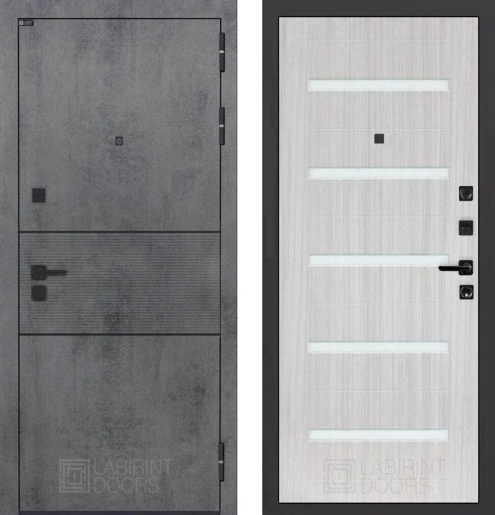 фото Входная дверь Labirint Infinity 01 "Сандал белый" 880x2050, открывание правое