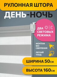 Рулонные шторы день ночь Бейс Серый DECOFEST 50 см х 160 см, жалюзи на окно