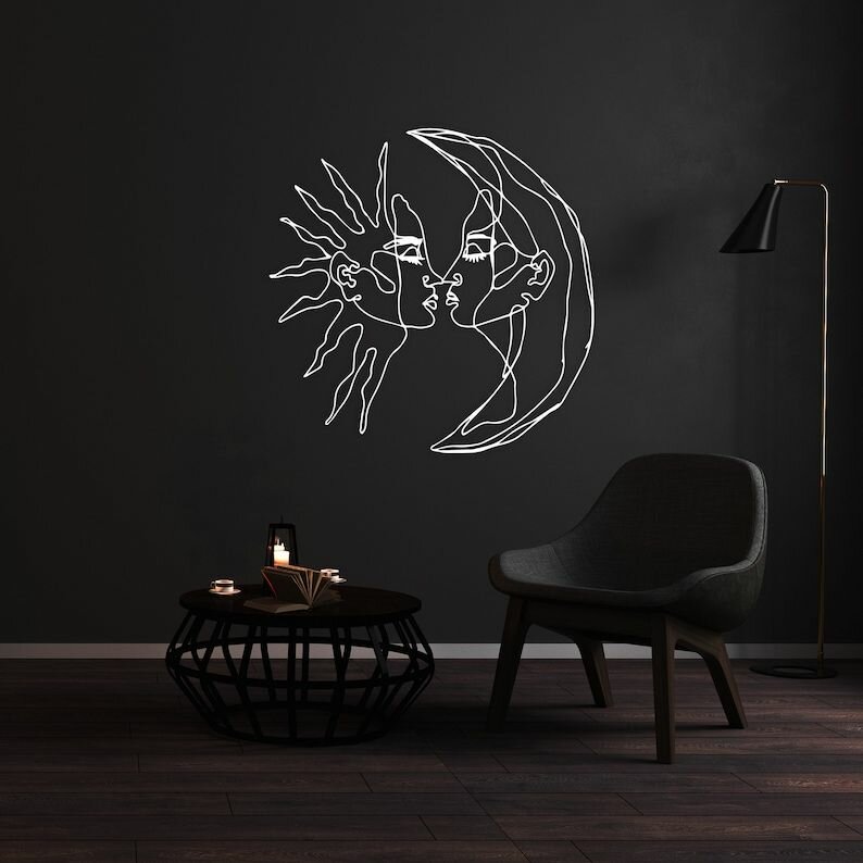 Декоративное металлическое панно, Солнце и луна (белый цвет)