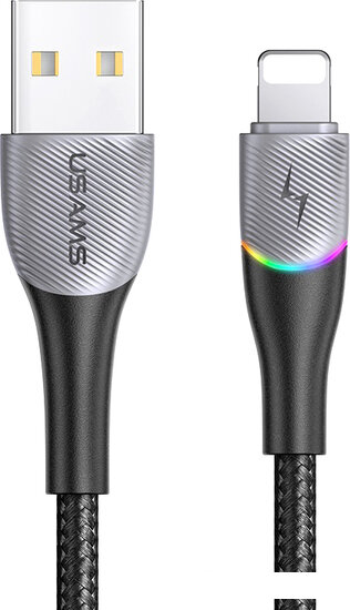 Дата-Кабель USAMS US-SJ541 U77 USB - Lightning, 2,4А, с подсветкой, нейлоновая оплетка (1,2 m), черный (SJ541USB01) - фото №5