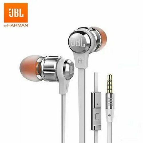 Проводные внутриканальные наушники JBL T180A, 3.5 мм с микрофоном, Bass, белые