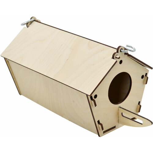 Домик для птиц Скворечник пятиугольный, крепление к клетке, фанера 14x27x13 см игрушки для птиц домик