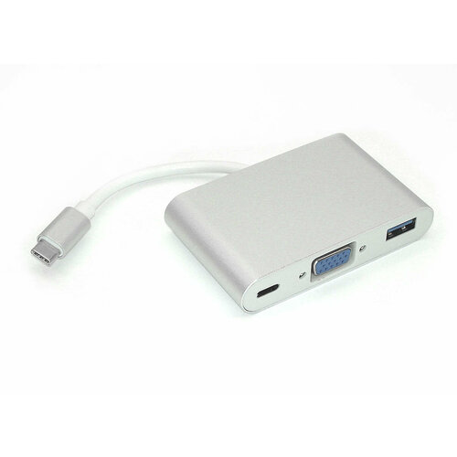 Адаптер Type-C на VGA, USB 3.0 + Type-С для MacBook серебристый переходник адаптер aopen usb type c vga hdmi acu4511 0 1 м серебристый