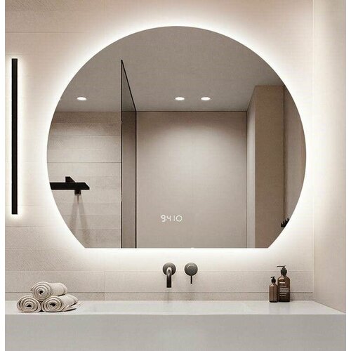 Зеркало DLC 60*40 с нейтральной LED-подсветкой и часами обрез снизу