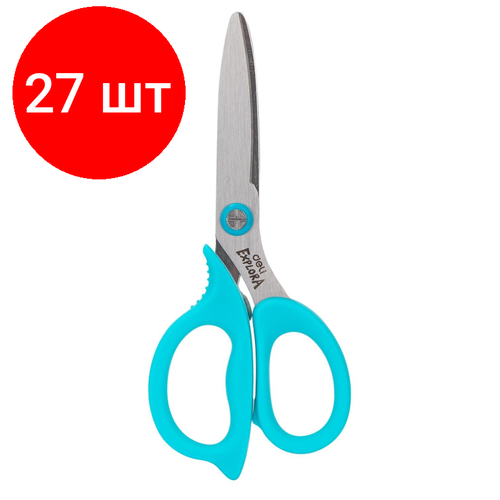 Комплект 27 штук, Ножницы детские Deli Explora E77755-BLUE 135мм, сталь, ассимм ручки, голубой