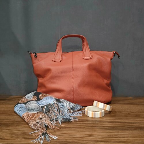 Сумка шоппер , фактура матовая, гладкая, коралловый