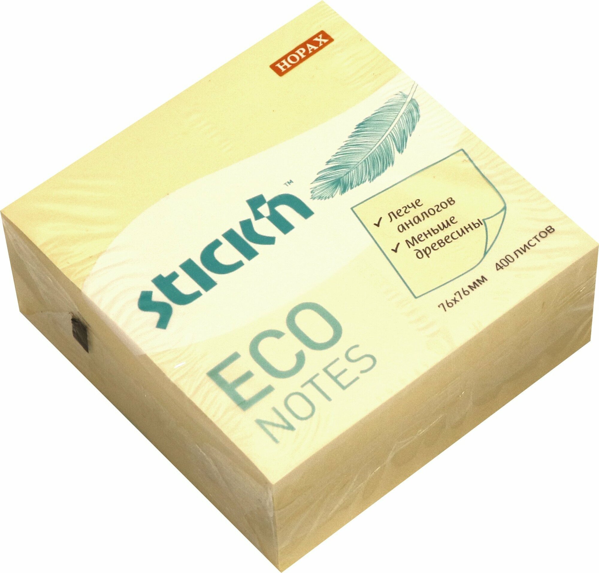 Блок для записей самоклеящийся "ECO" (400 листов, 76x76 мм, пастель желтый) (21799) STICK'N - фото №3