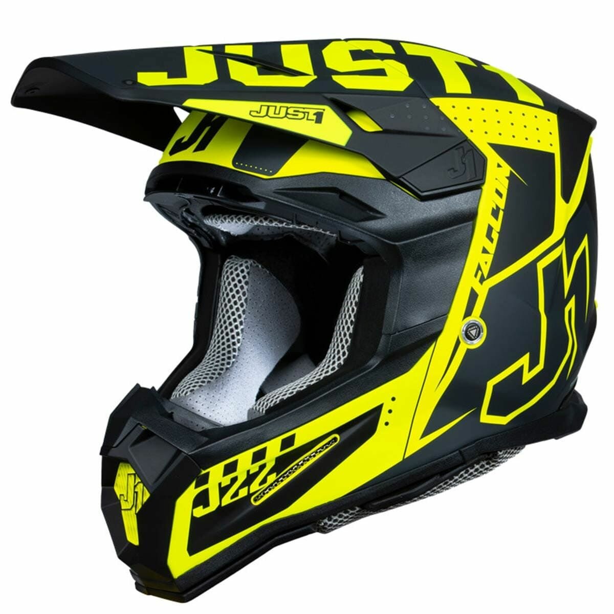 Шлем кроссовый JUST1 J22 F FALCON, черный/титановый/Hi-Vis желтый глянцевый, M