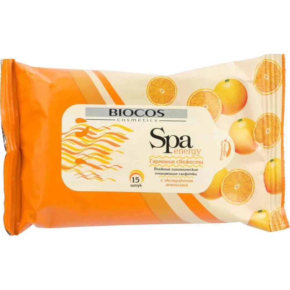 Влажные салфетки Biocos SPA Energy Апельсин 15 шт - фото №7