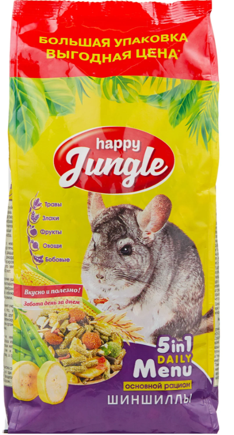 Корм для шиншилл Happy Jungle 5 in 1 Daily Menu Основной рацион , 900 г