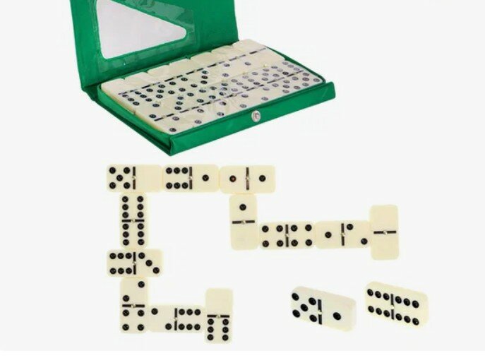 Игра настольная "Домино"- 28 штук в пластиковой коробке зелёного цвета
