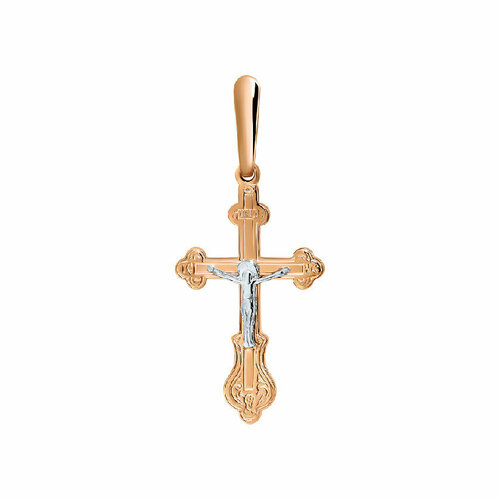 Крестик РОСТЗОЛОТО, комбинированное золото, 585 проба