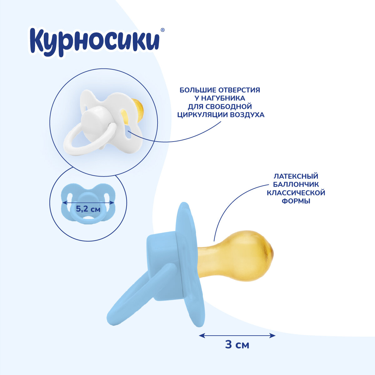 Соска-пустышка классическая, латекс от 0+ мес, 2 шт, голубой