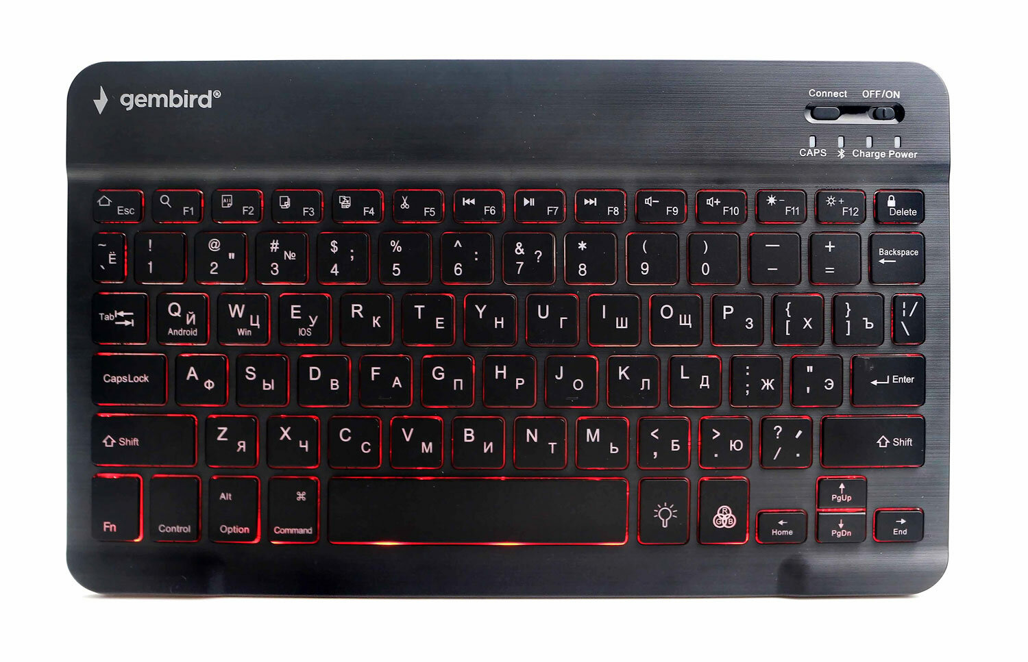 Клавиатура беспроводная Gembird 78кл., ножнич., BT 5.0, подсв. 7 цв., Type C, 500мАч, черная - фото №3