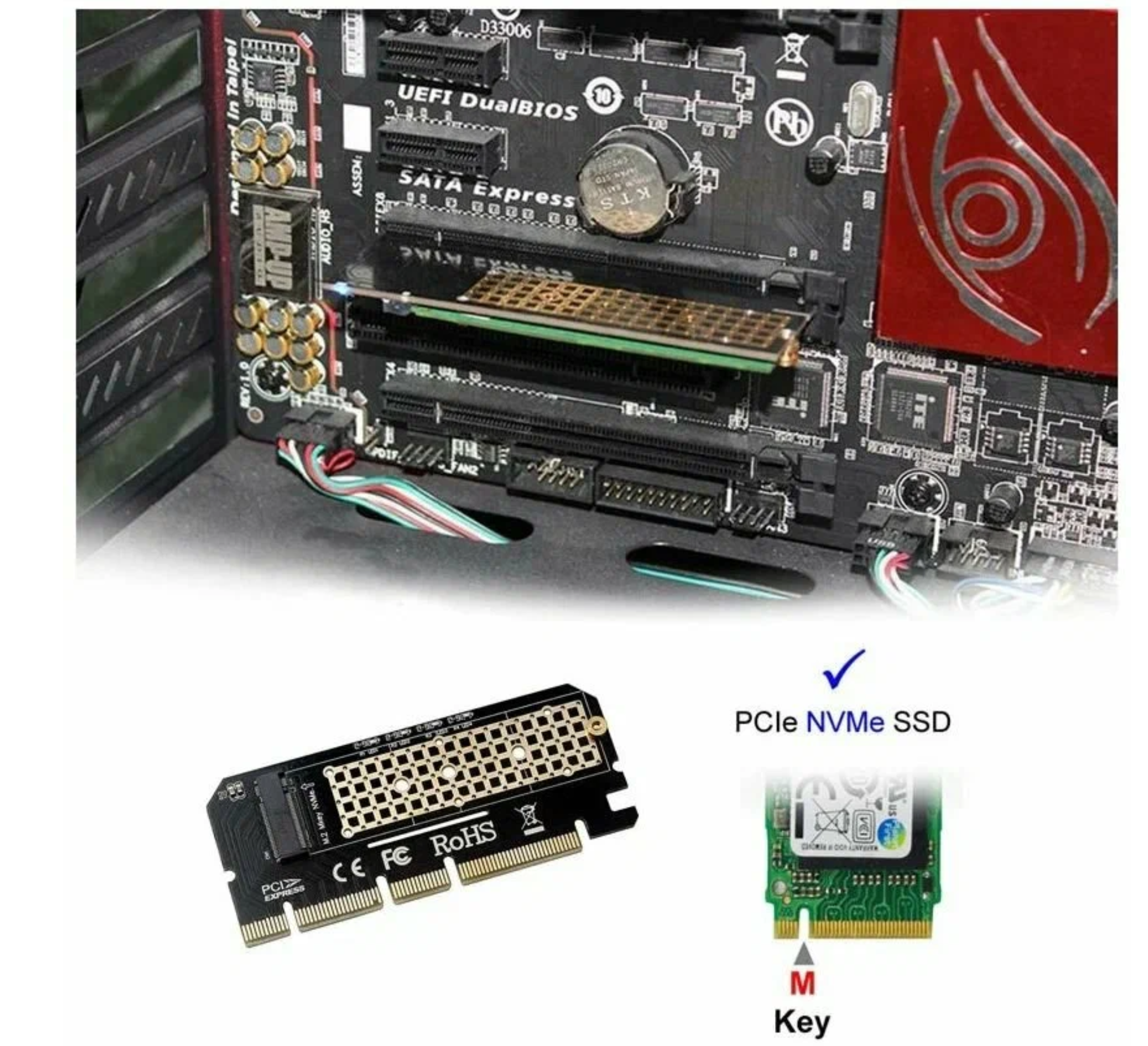 Переходник PCI-Ex16 - NGFF(M.2) SSD, PCI-E 3.0->M.2 M key NVMe SSD