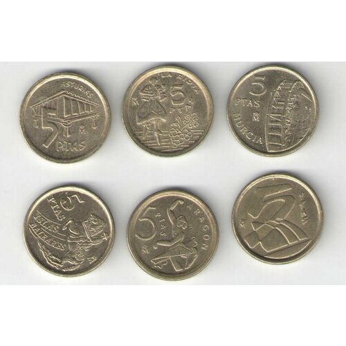 Набор монет Испании 5 песет 6 видов 1991-2001