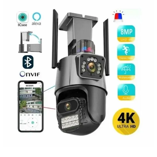 Уличная Wi-Fi камера видеонаблюдения 8 Мп Full HD 4K Камера двойная 8мп два объектива черная 4399₽