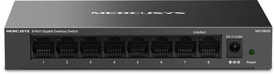 MERCUSYS MS108GS, 8-портовый гигабитный настольный коммутатор, стальной настольный корпус, возможность размещения на стене