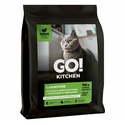 GO! Kitchen Carnivore Grain Free - Беззерновой корм для котят и кошек с чувствительным пищеварением, с лососем и морской рыбой (1,36 кг )