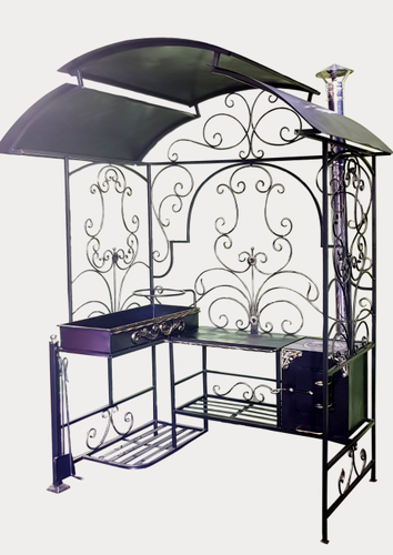 Изображение товара Мангал "Элит-Б", стационарный, с печкой и дымоходом, 180 см x 125 см x 235 см