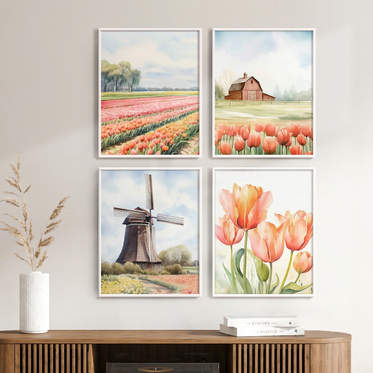Постер 4 шт 30x40 без рамки "Амстердам и тюльпаны" набор картин для интерьера