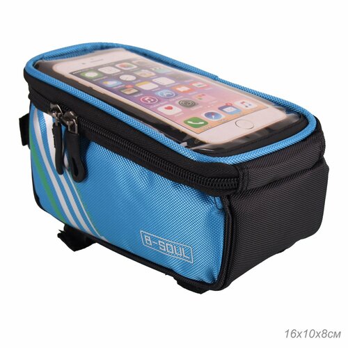 Сумка велосипедная на раму BICYCLE SOUL с отделением для смартфона голубая 185х10х9см 885₽