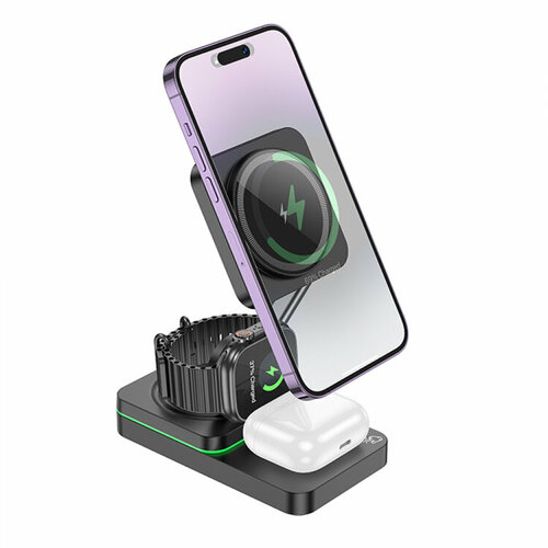 Складная зарядная станция для iPhone / Airpods / Apple Watch Hoco CQ10 15W черная батарейки удлинители и переходники xiaomi зарядная док станция для смарт часов mi watch