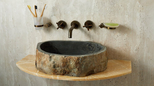 Серая раковина для ванной Sheerdecor Hector 0070011113 из натурального камня андезита