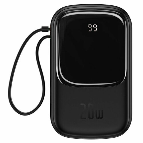 Портативный аккумулятор BASEUS Qpow Pro Digital Display, встроенный кабель Lightning, 3A, 20000 мА⋅ч, черный блок питания 9в 2а штеккер 5 5х2 5