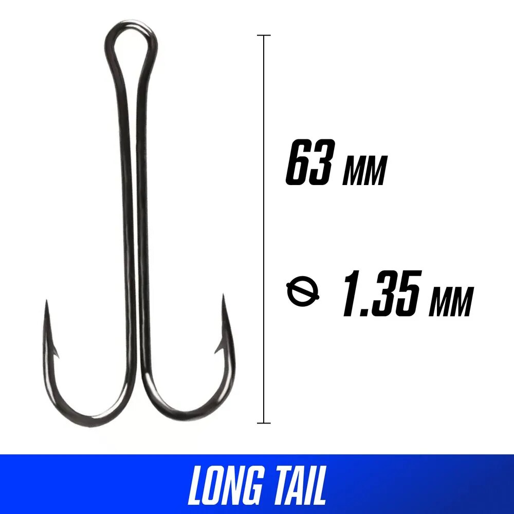 Крючки двойные Crazy Fish Long Tail Double Hook №3/0 длина 63 мм 3 шт — фото 1