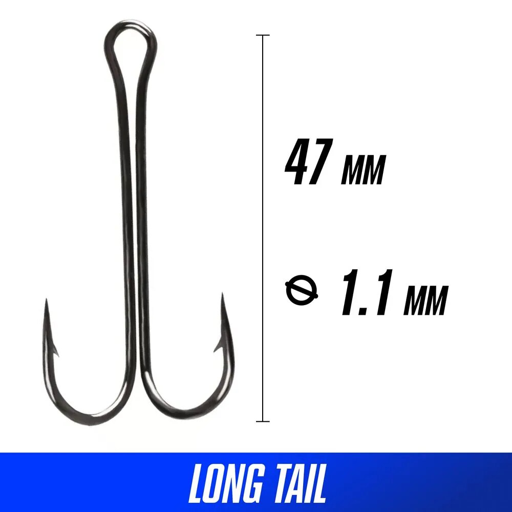 Крючки двойные Crazy Fish Long Tail Double Hook №1 длина 47 мм 4 шт — фото 1