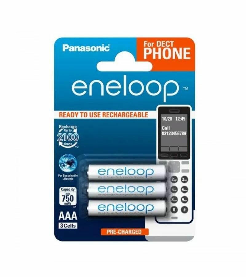 Аккумулятор PANASONIC Eneloop AAA 750 3BP (BK-4MCCE/3DE), 3шт блистер