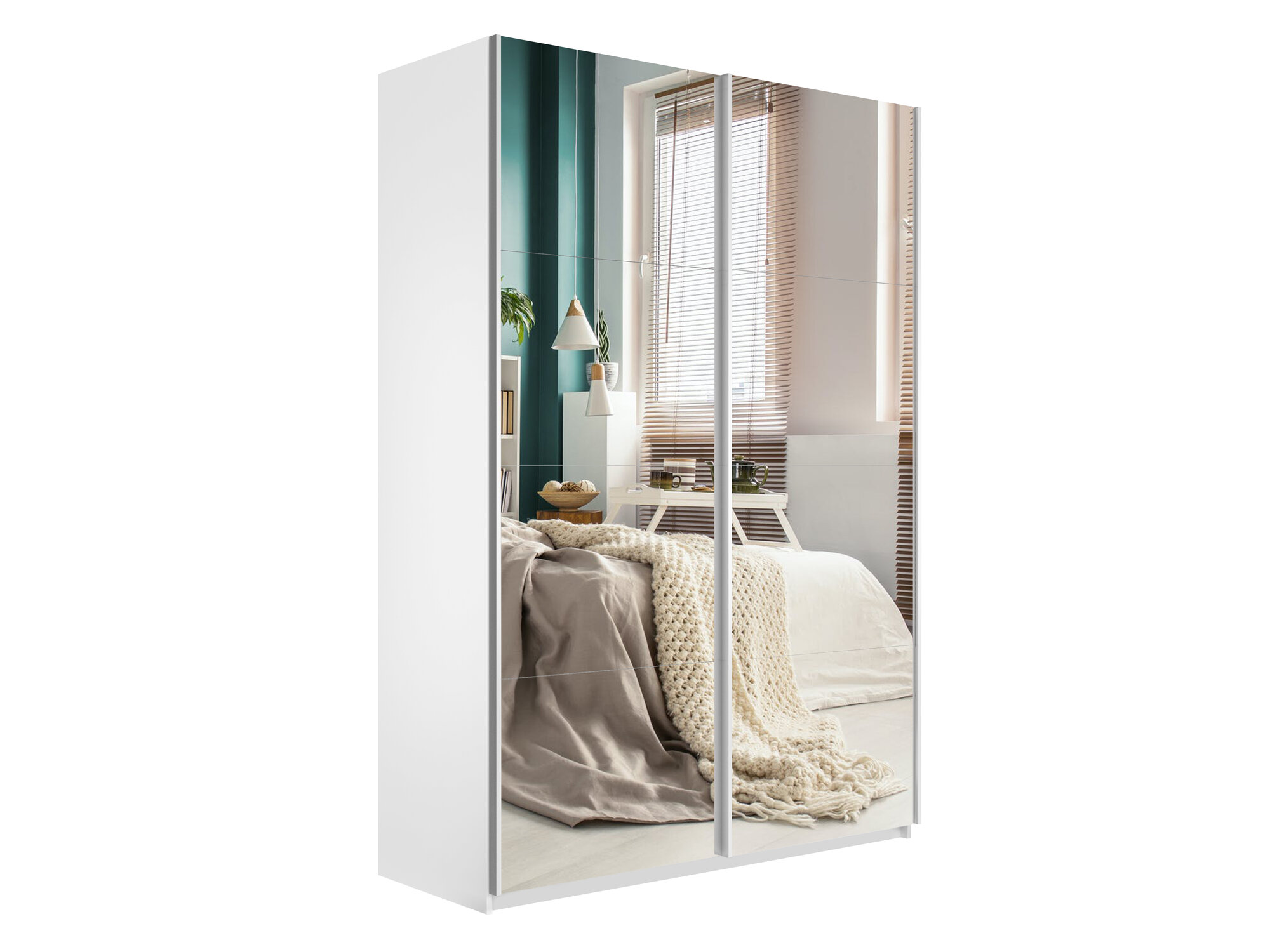 Шкаф купе для одежды с доводчиком , цвет Белый, 230х140х57см (ВхШхГ), 2 Зеркала