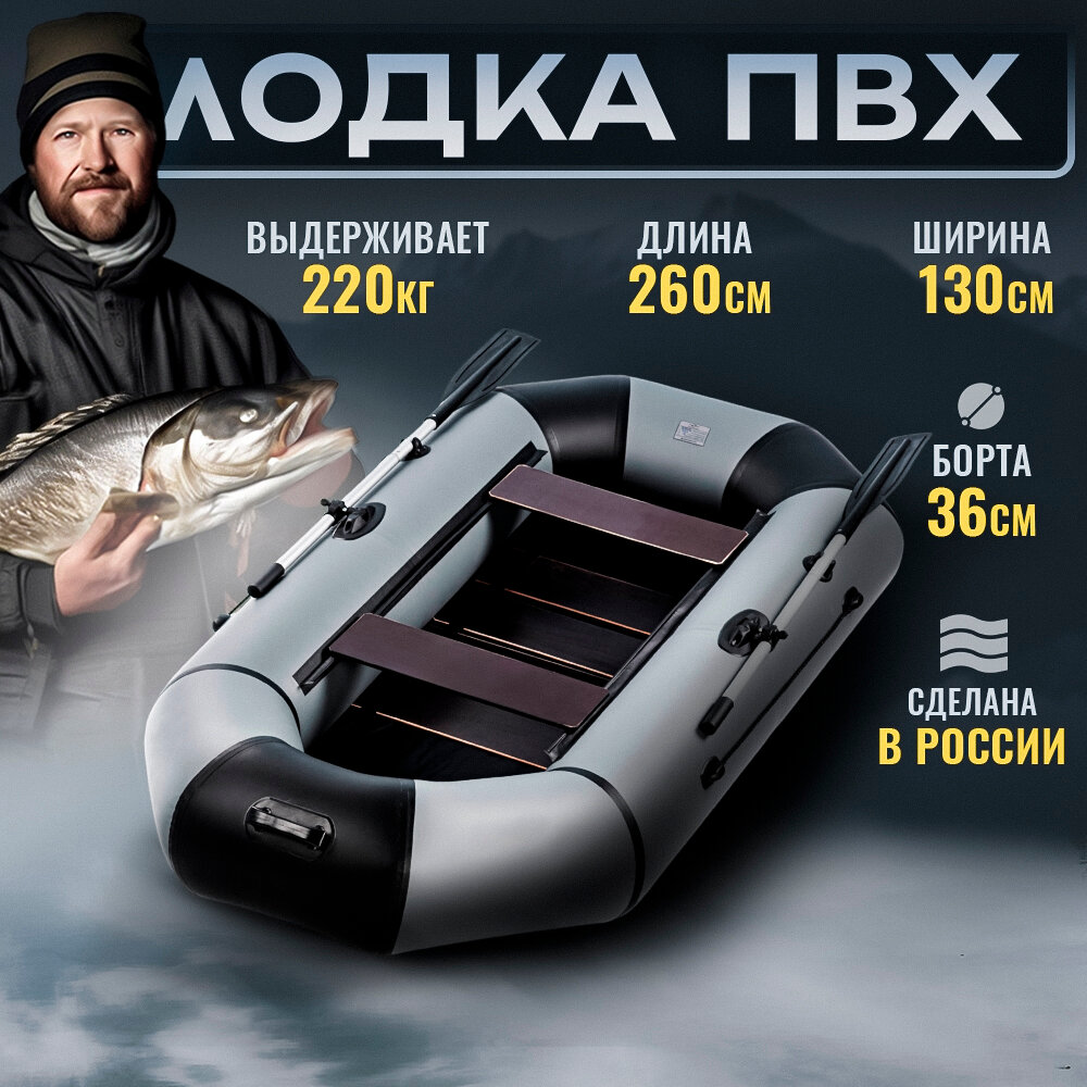 Лодка ПВХ под мотор надувная двухместная гребная для рыбалки Magnum PRO Р280 грузоподьемностью 220 кг.