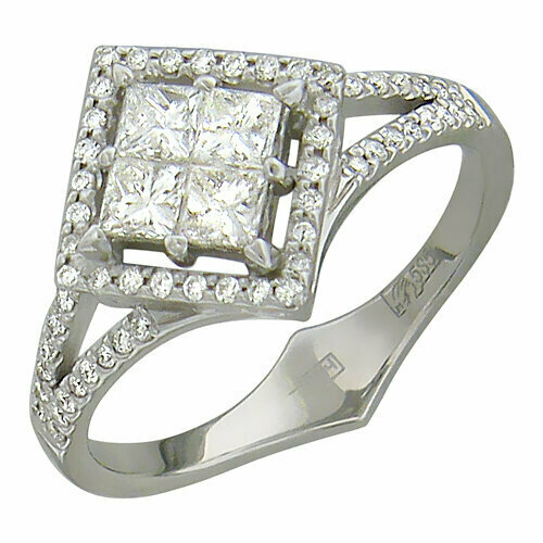 Кольцо Эстет, белое золото, 585 проба, бриллиант, размер 15.5, бесцветный кольца эстет золотое кольцо с бриллиантами лазуритом