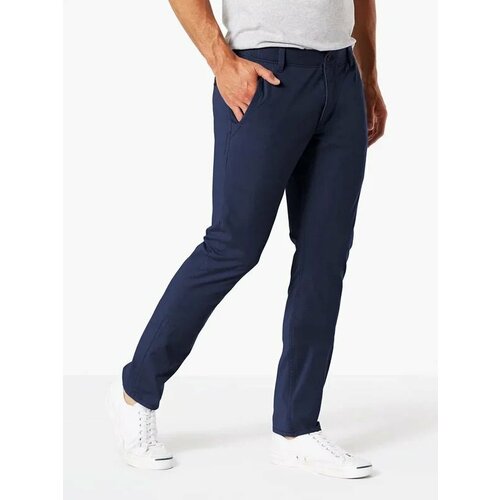 брюки uniqlo tucked tapered бежевый Брюки чинос DOCKERS Dockers Tapered 360 Smart Alpha Skinny Hoses, размер 34-30, синий