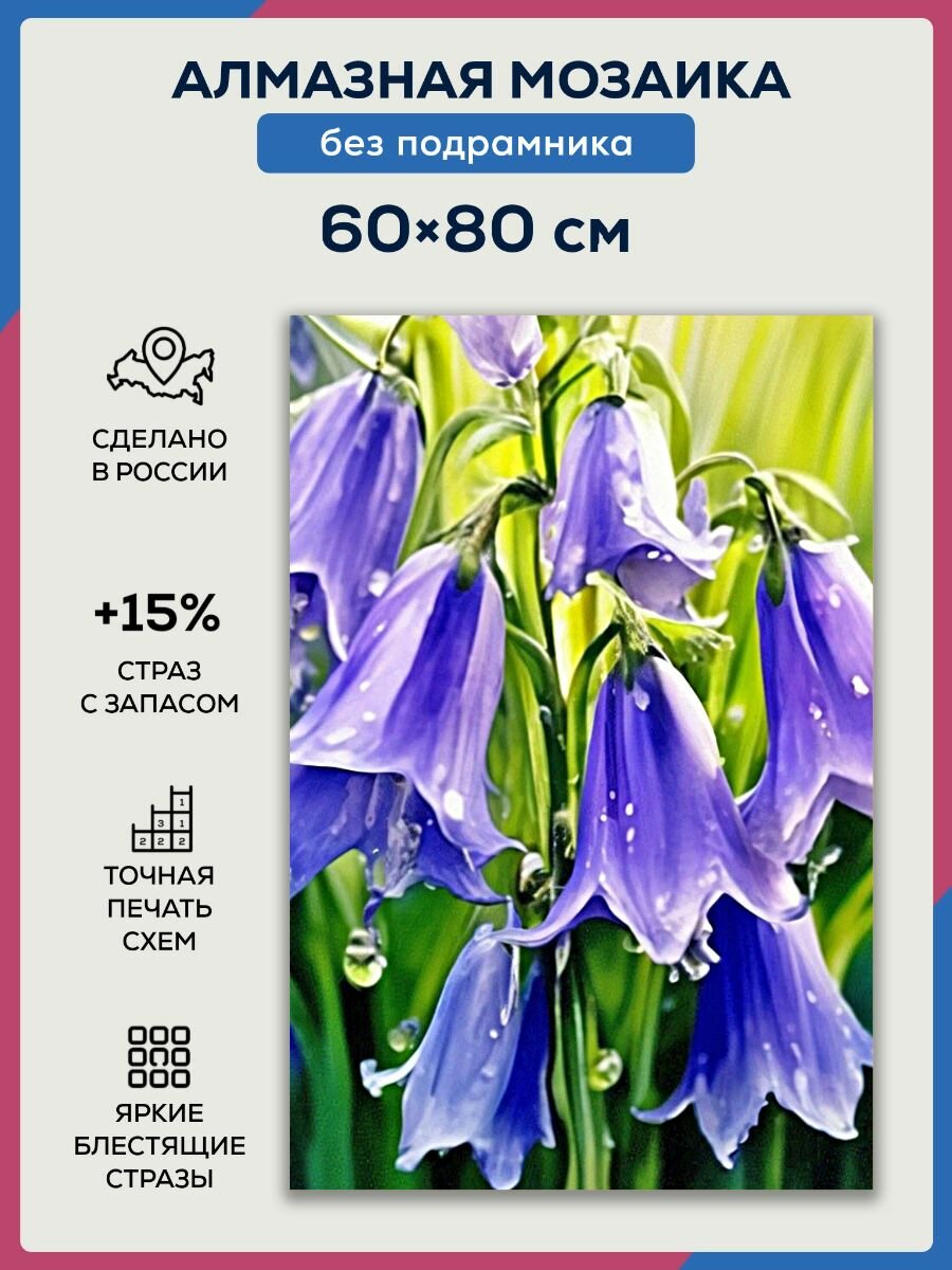 Алмазная мозаика 60x80 Цветы колокольчики без подрамника