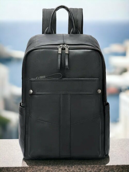 Рюкзак  городской BRUONO из натуральной кожи, фактура гладкая, черный