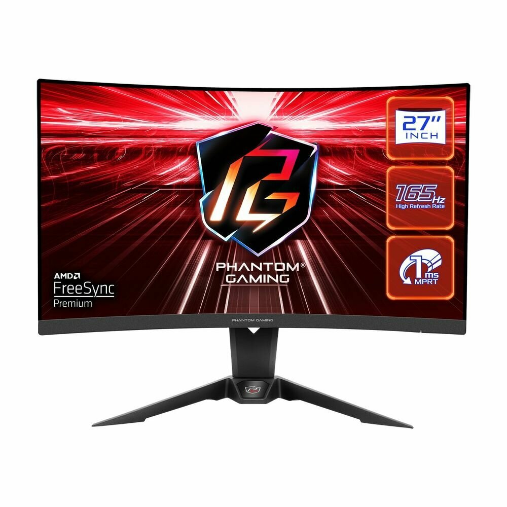 ASRock Монитор ASRock 27" Phantom Gaming PG27Q15R2A Black (VA, 2560x1440, HDMI+HDMI+DP, 1 ms, 178°/178°, 550 cd/m, 4000:1, 165Hz, HDR400, MM, Curved 1500R, Height adjustment) PG27Q15R2A