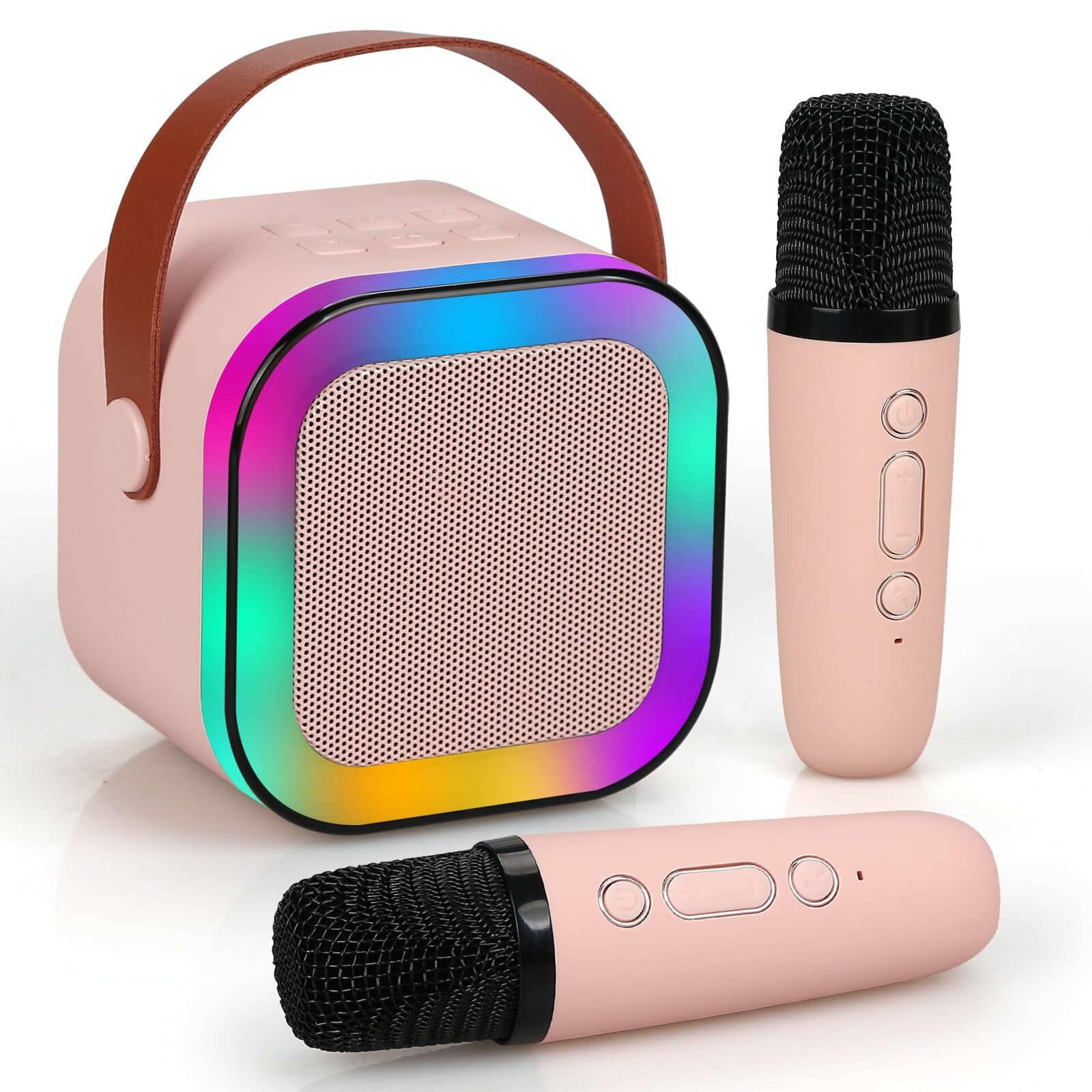 Беспроводное, детское караоке, 2 микрофонами с колонкой, розового цвета