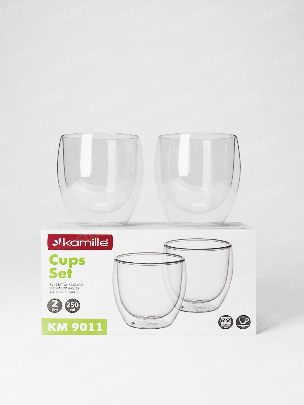 Набор стеклянных стаканов 2 шт. 250 мл. Kamille KM 9011 с двойными стенками (250 мл. / прозрачный)