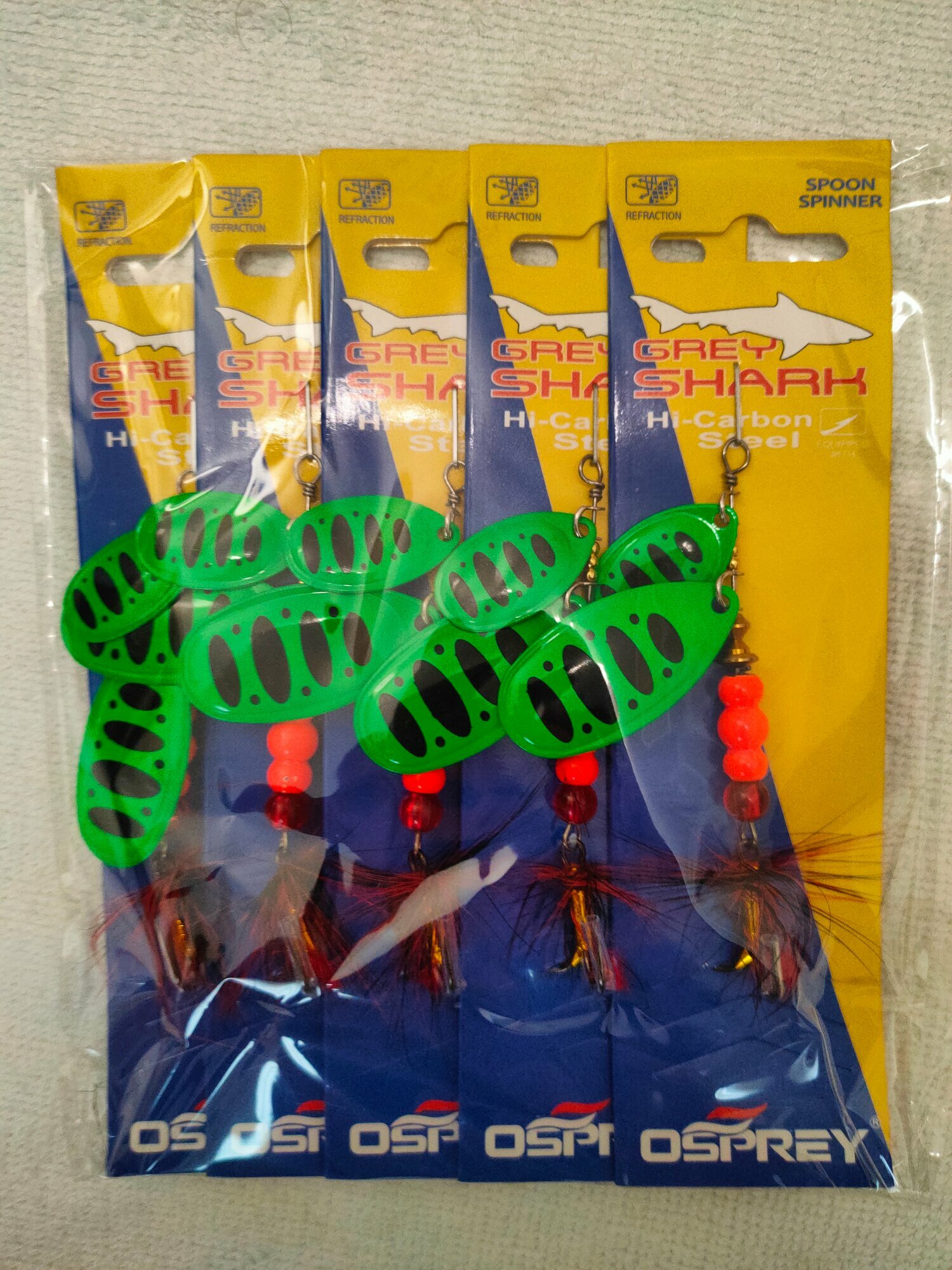 Набор блесен вертушек Grey Shark для рыбалки из 5 штук с двумя лепестками по 10,5 гр